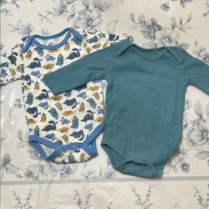 Baby Gear Dinosaur Print and Teal Bodysuit Set